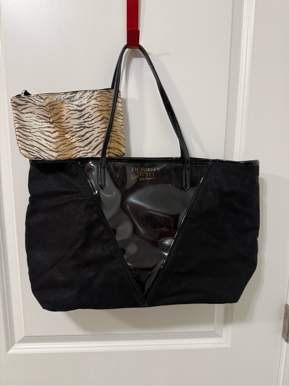 Victoria's Secret Black Tote with Zebra-Print Pouch